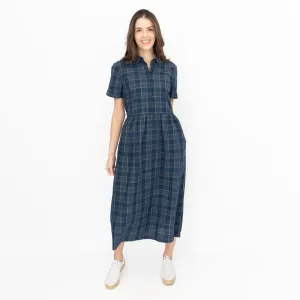 Seasalt Navy Fleet Checked Lifton Dark Night Midi Dress