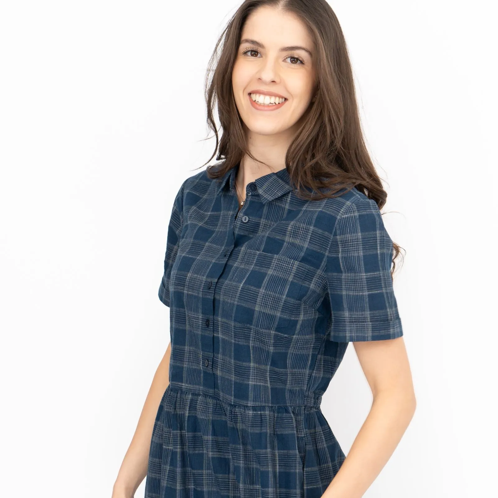Seasalt Navy Fleet Checked Lifton Dark Night Midi Dress