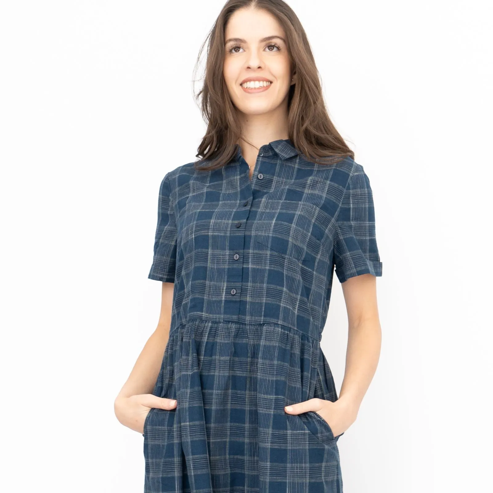 Seasalt Navy Fleet Checked Lifton Dark Night Midi Dress