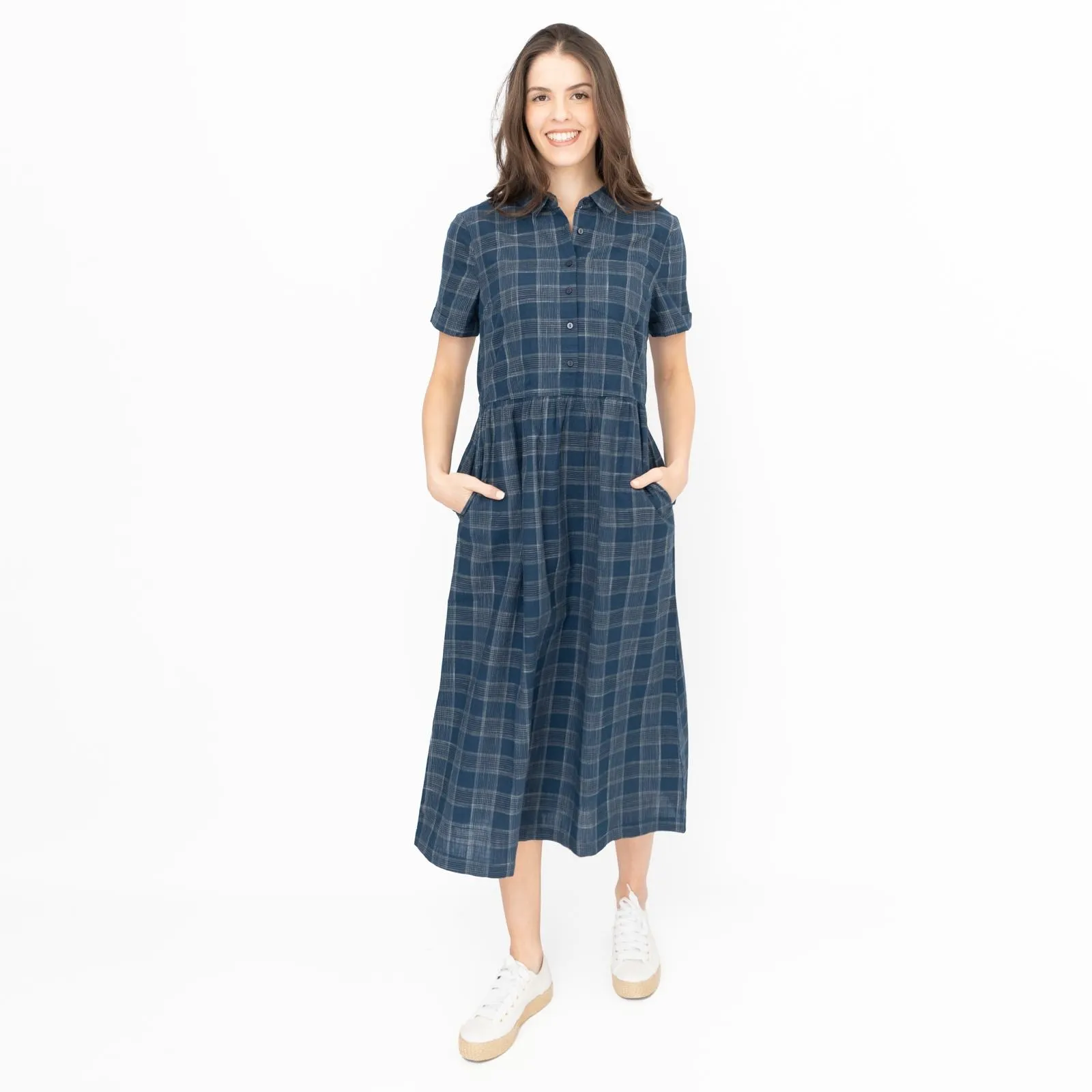 Seasalt Navy Fleet Checked Lifton Dark Night Midi Dress