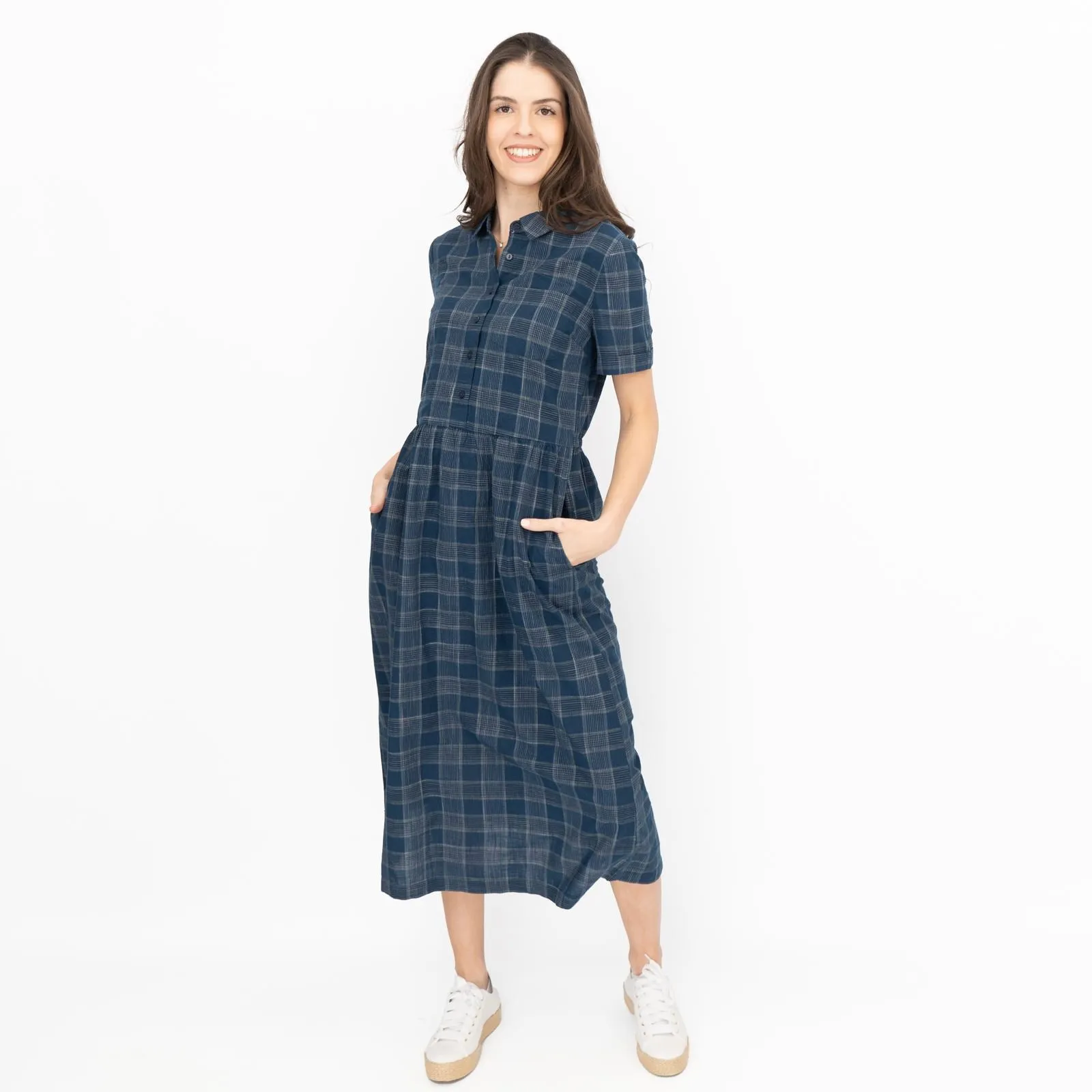 Seasalt Navy Fleet Checked Lifton Dark Night Midi Dress