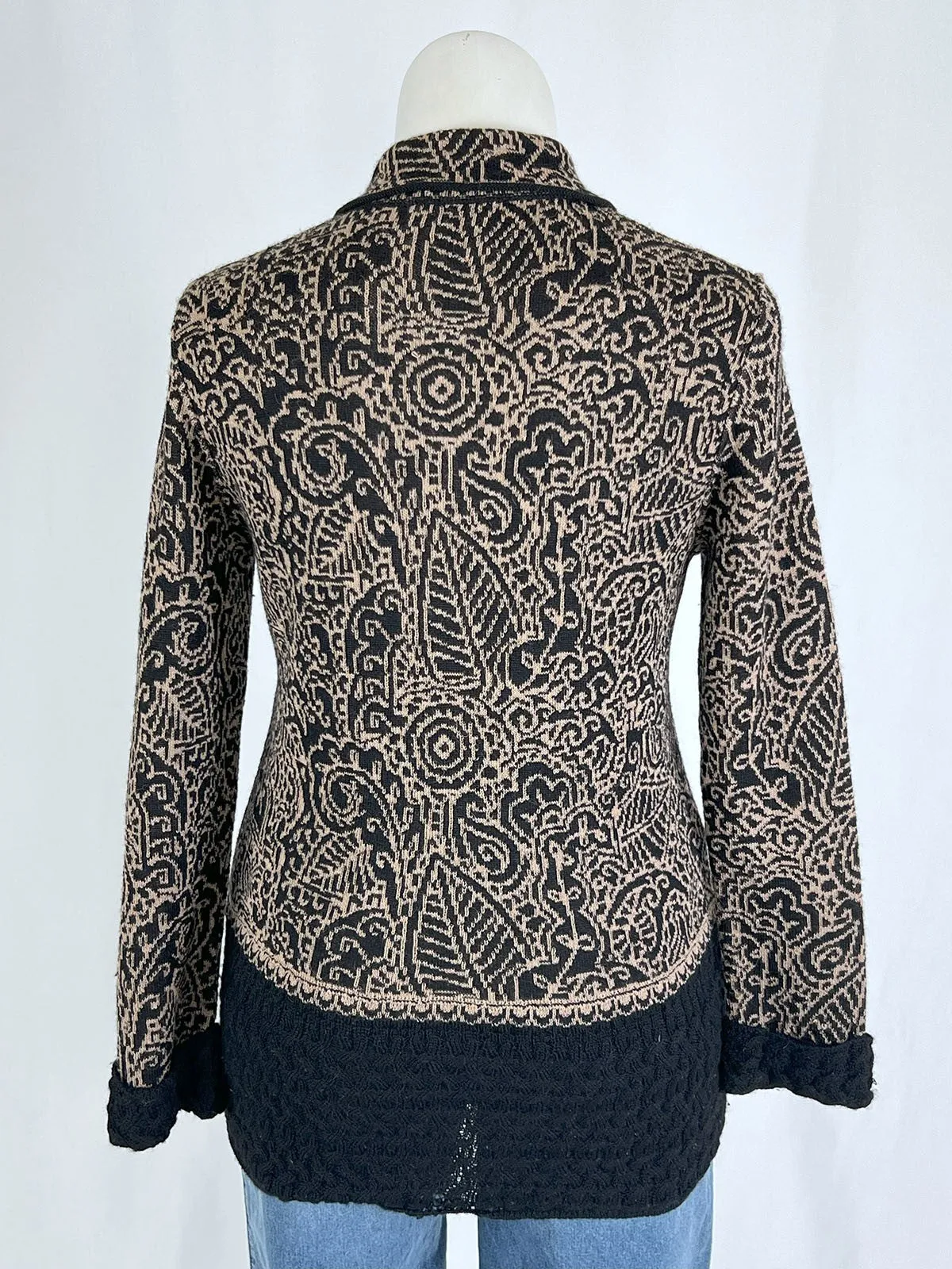 Sol Size L (12/14) Black & Tan Swirl Floral Cardigan Sweater