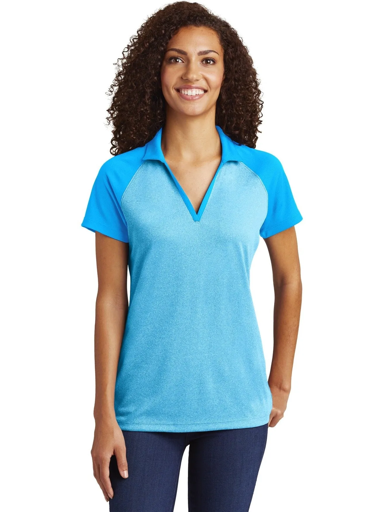 Sport-Tek Ladies Raglan Heather Block Polo