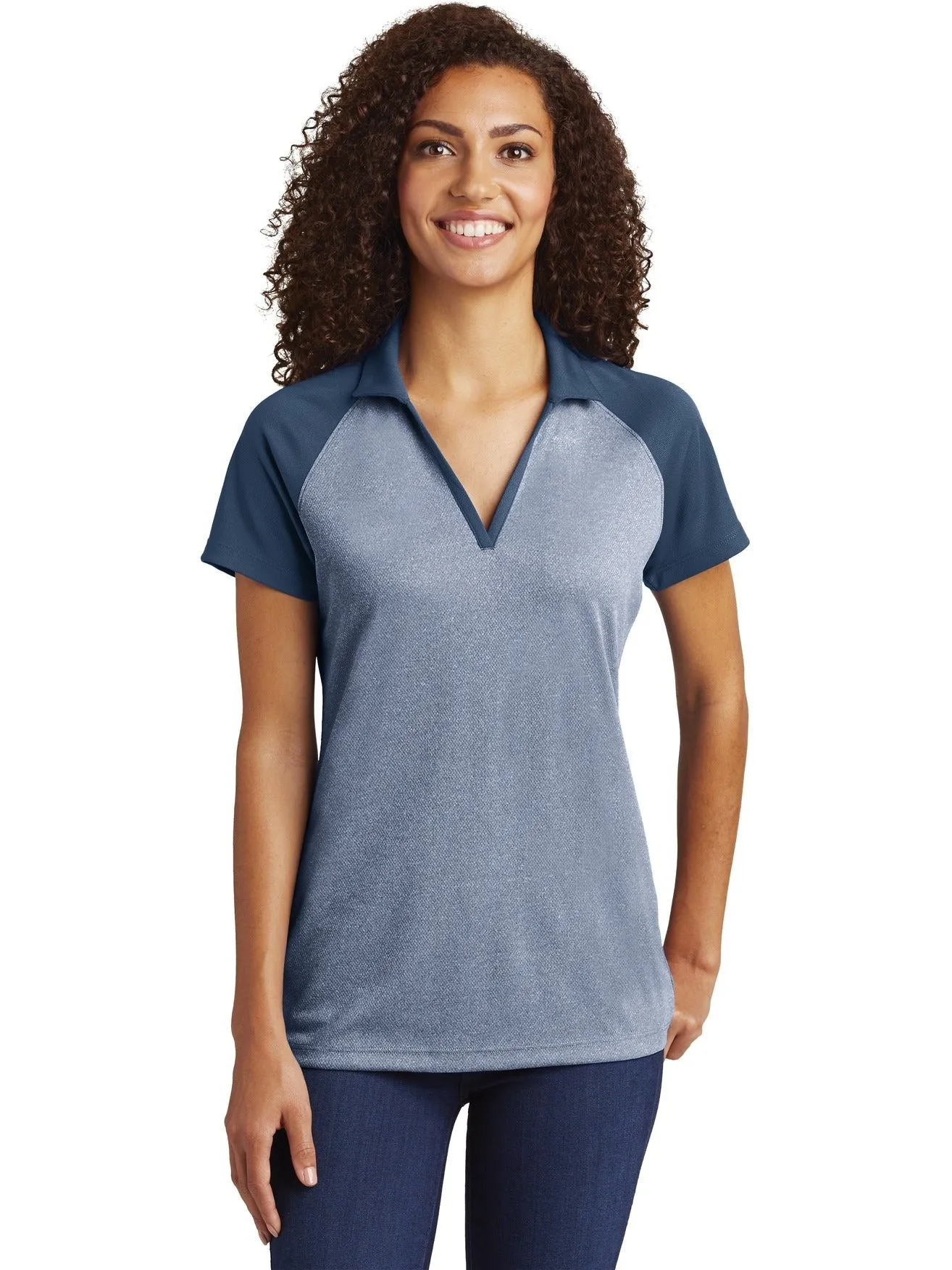 Sport-Tek Ladies Raglan Heather Block Polo