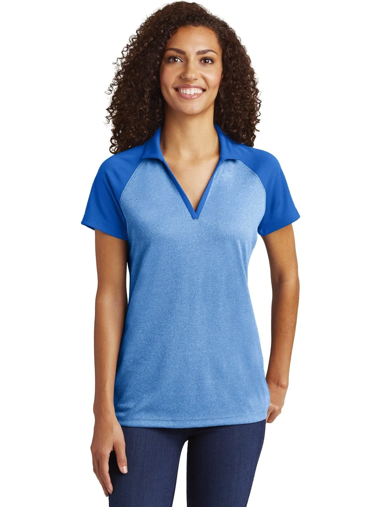 Sport-Tek Ladies Raglan Heather Block Polo