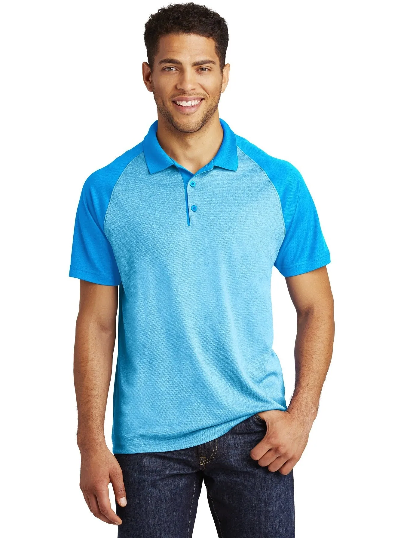 Sport-Tek Raglan Heather Block Polo