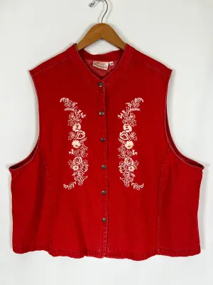 Susan Bristol Size 3X (24) Red Denim Embroidered Vest