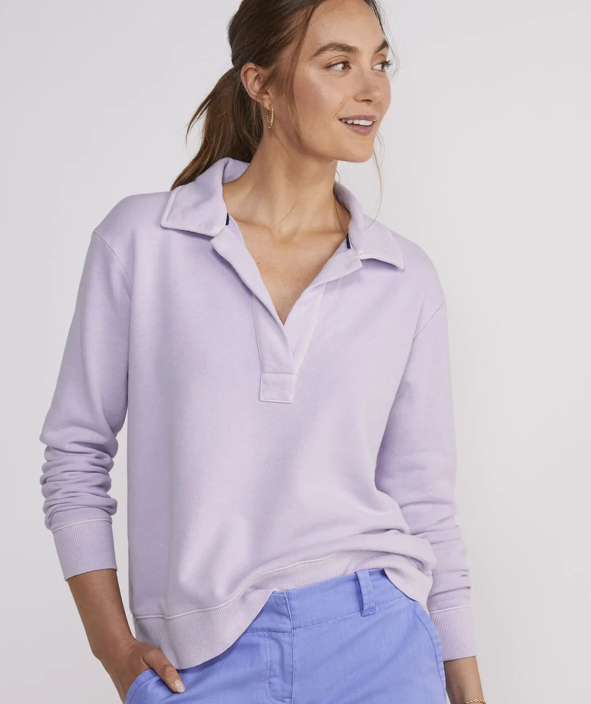 Vineyard Vines Women's Polo Popover Sweatshirt -  Sea Grape