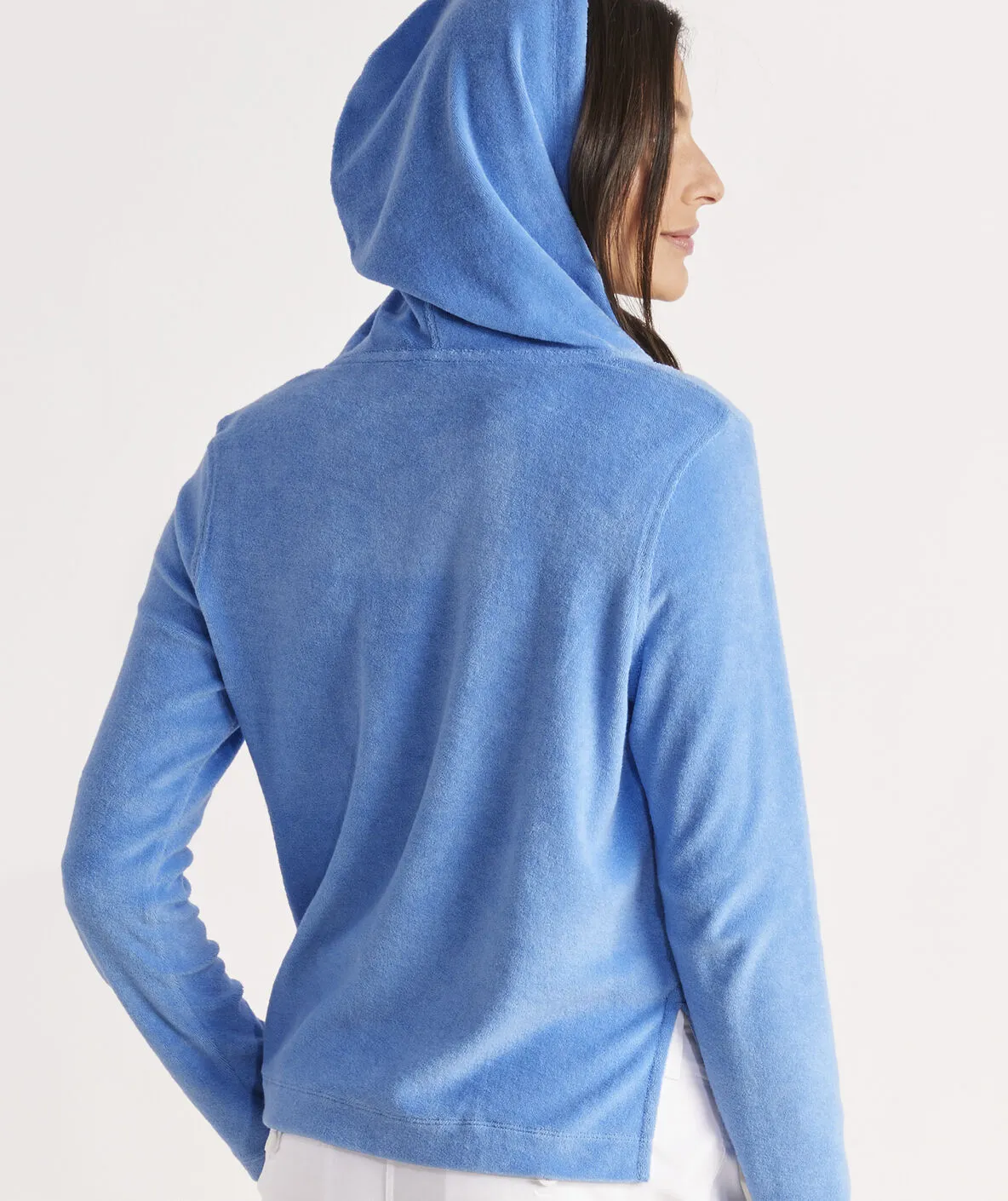 Vineyard Vines Women's Terry Towel Hoodie with Tassles - Ocean Breeze