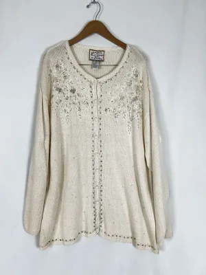 Vintage Heirloom Collectibles Size 26/28 Ivory Embroidered Sweater