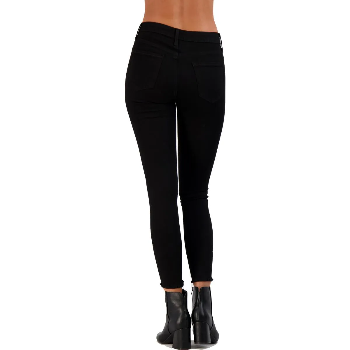 Womens Button Fly Frayed Hem Skinny Jeans
