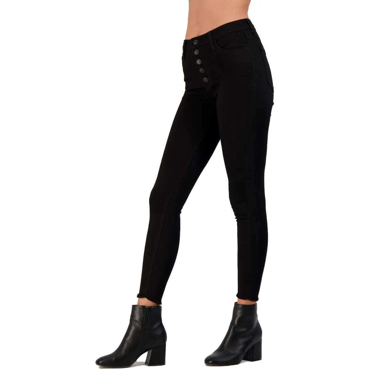 Womens Button Fly Frayed Hem Skinny Jeans