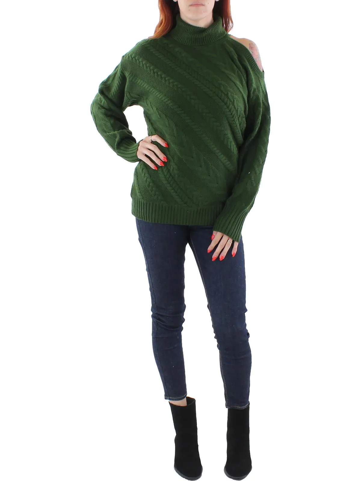 Womens Cable Knit Pullover Turtleneck Sweater