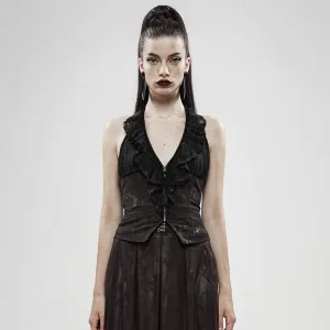 Women's Goth Flower Frilled V-Neck Lace Vests