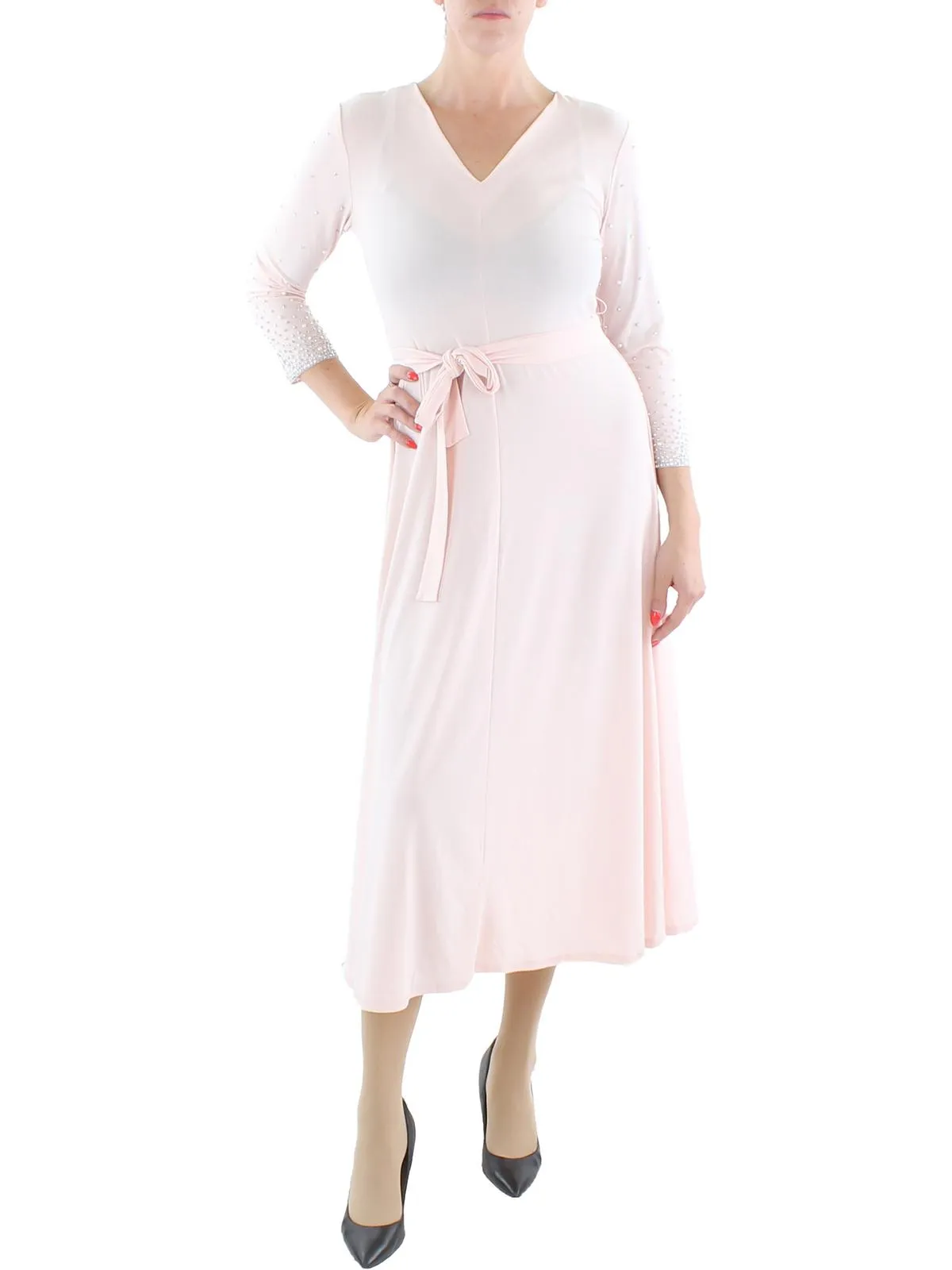 Womens Knit Beaded Midi Dress