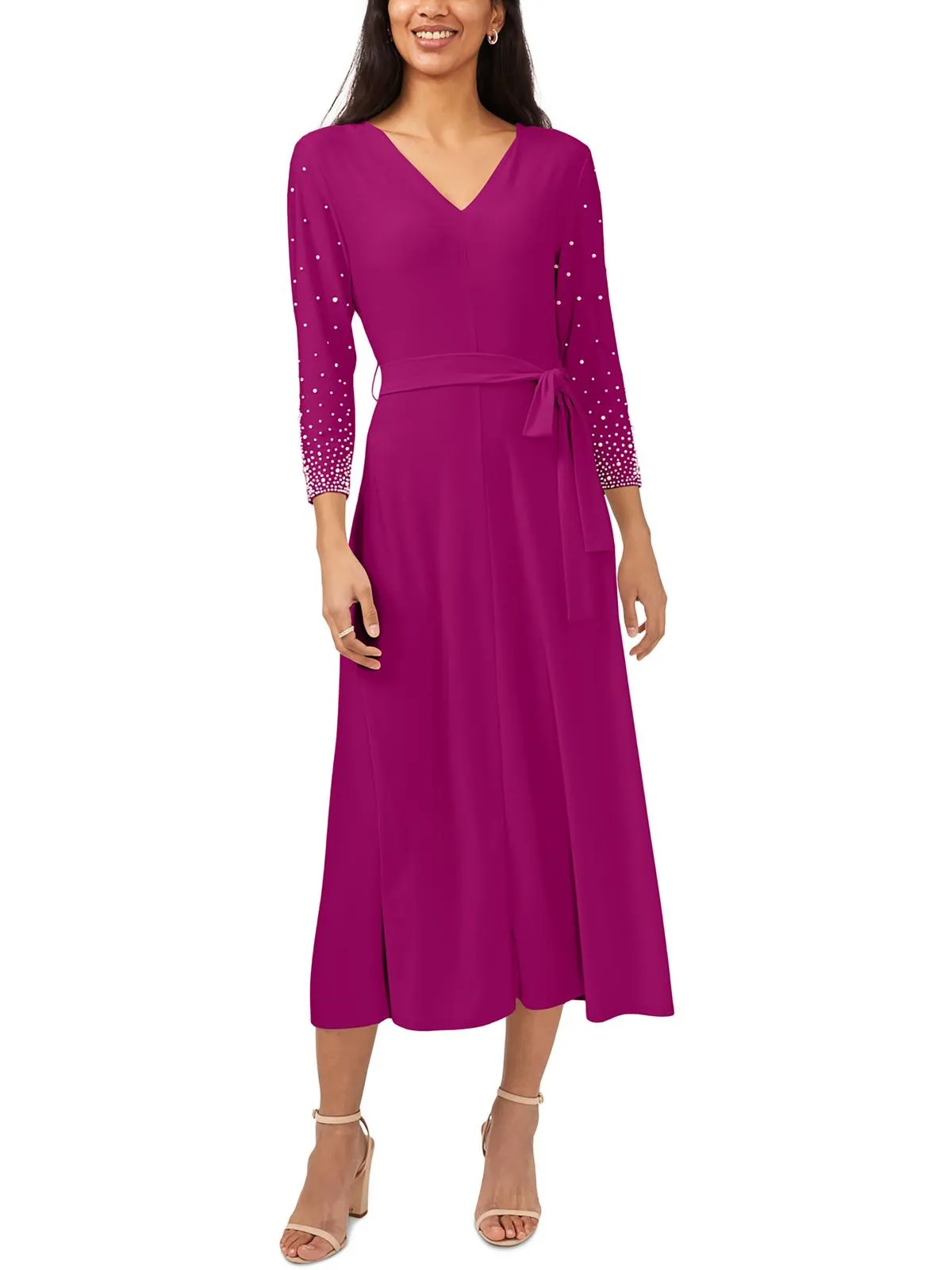 Womens Knit Beaded Midi Dress