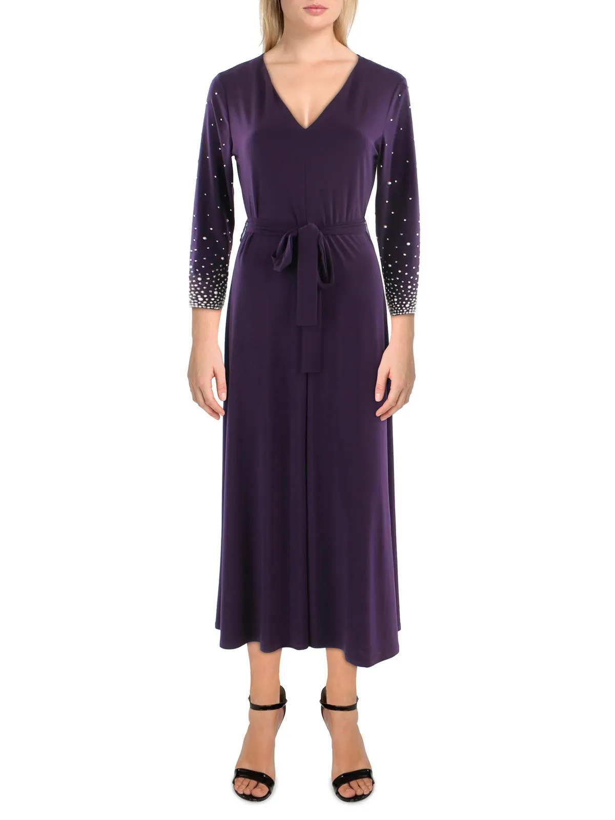 Womens Knit Beaded Midi Dress