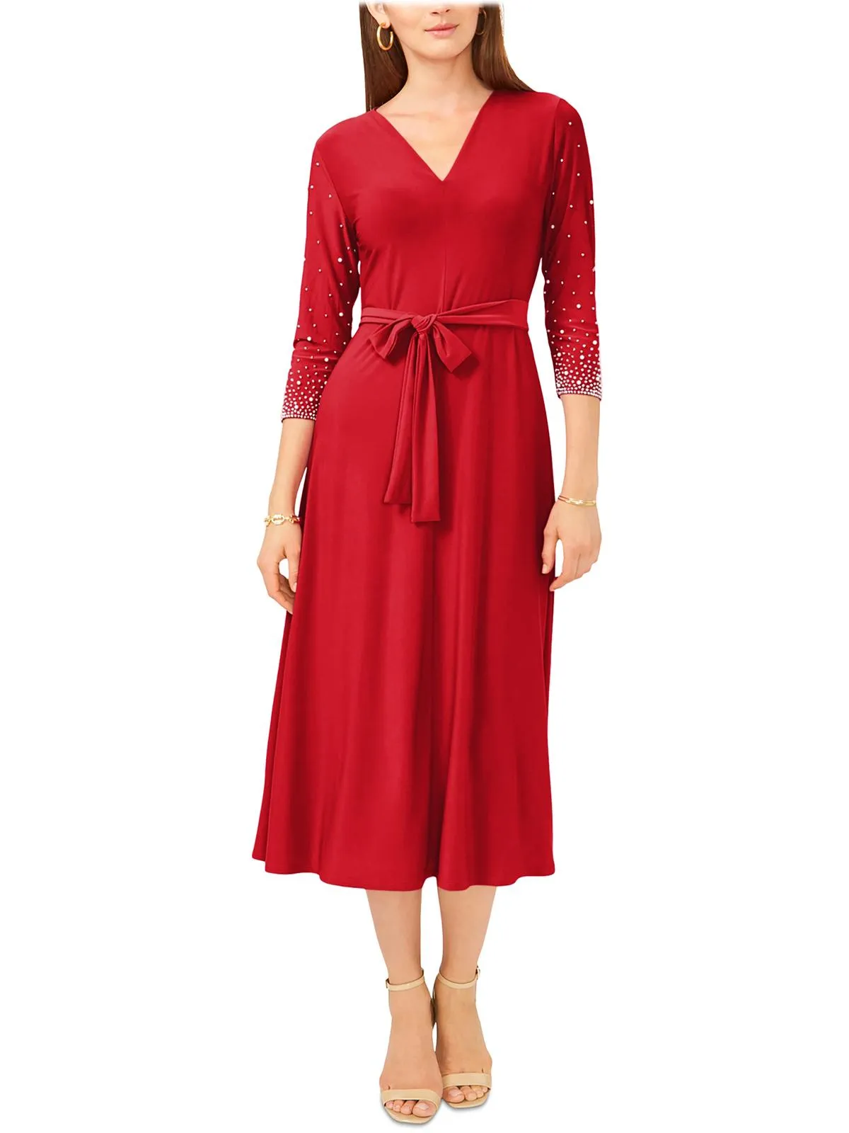 Womens Knit Beaded Midi Dress