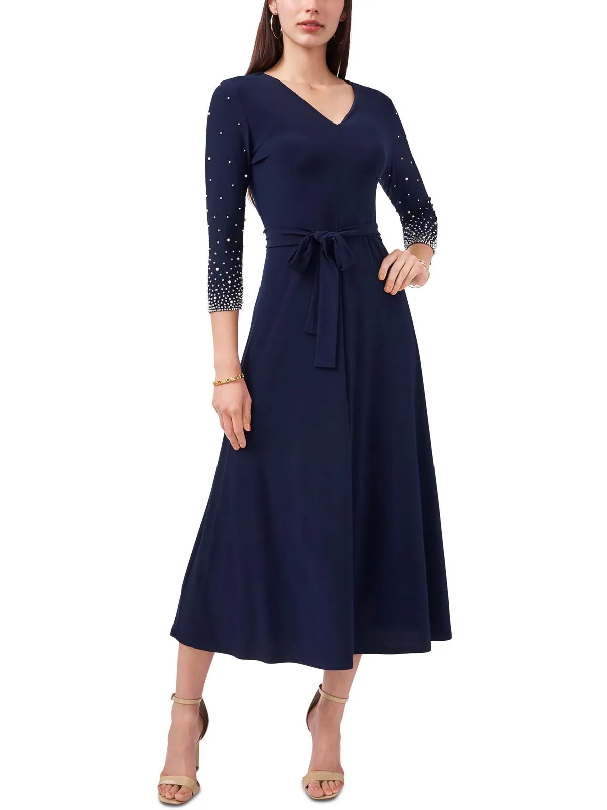 Womens Knit Beaded Midi Dress