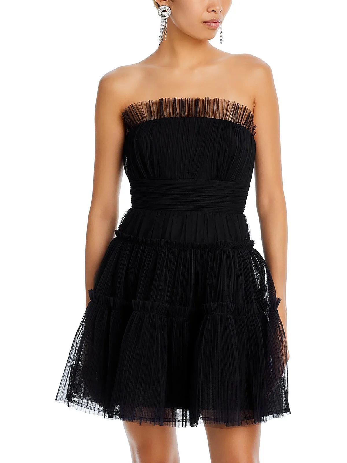 Womens Strapless Tulle Mini Dress