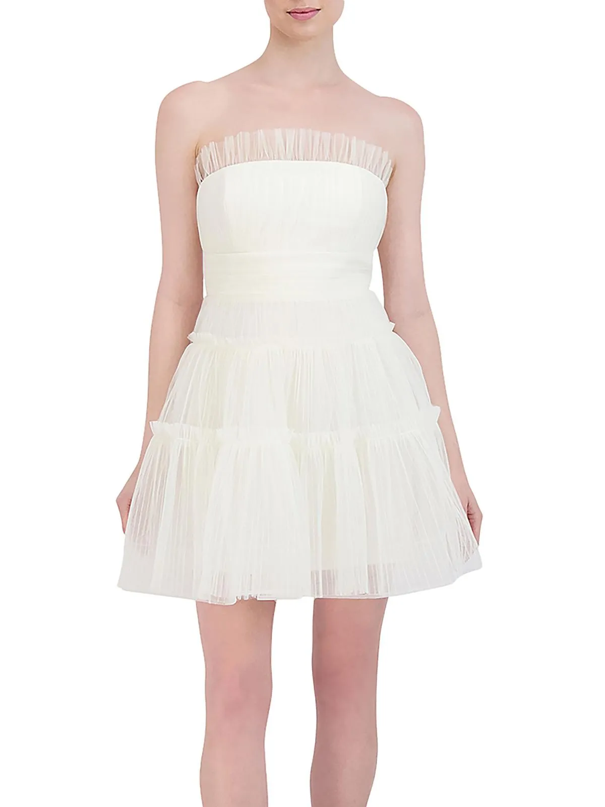 Womens Strapless Tulle Mini Dress