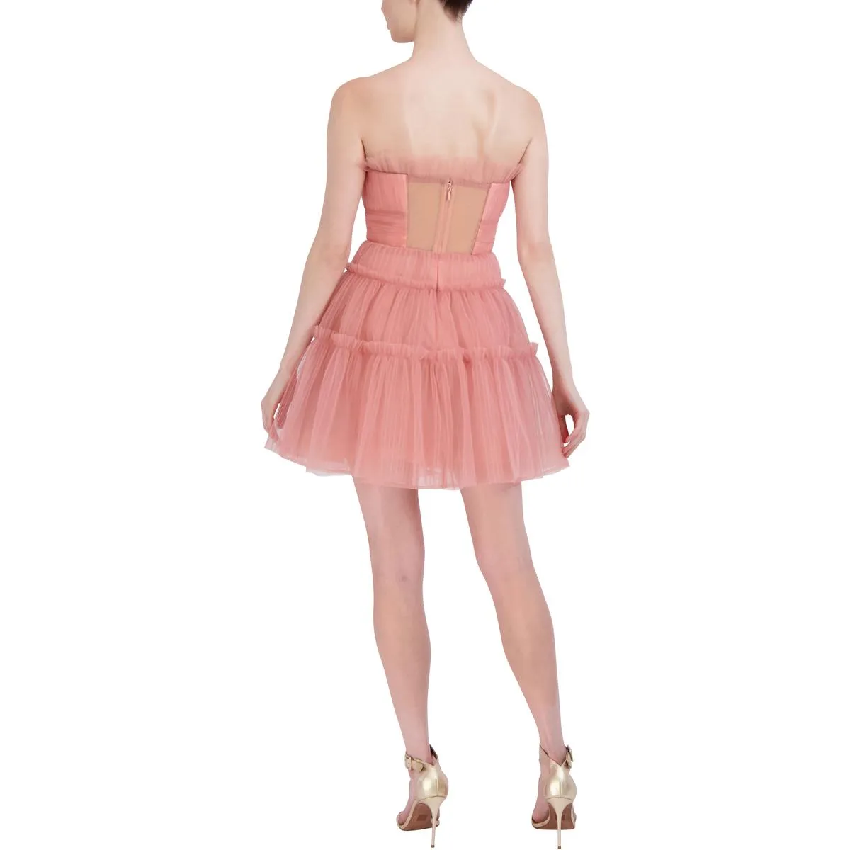 Womens Strapless Tulle Mini Dress