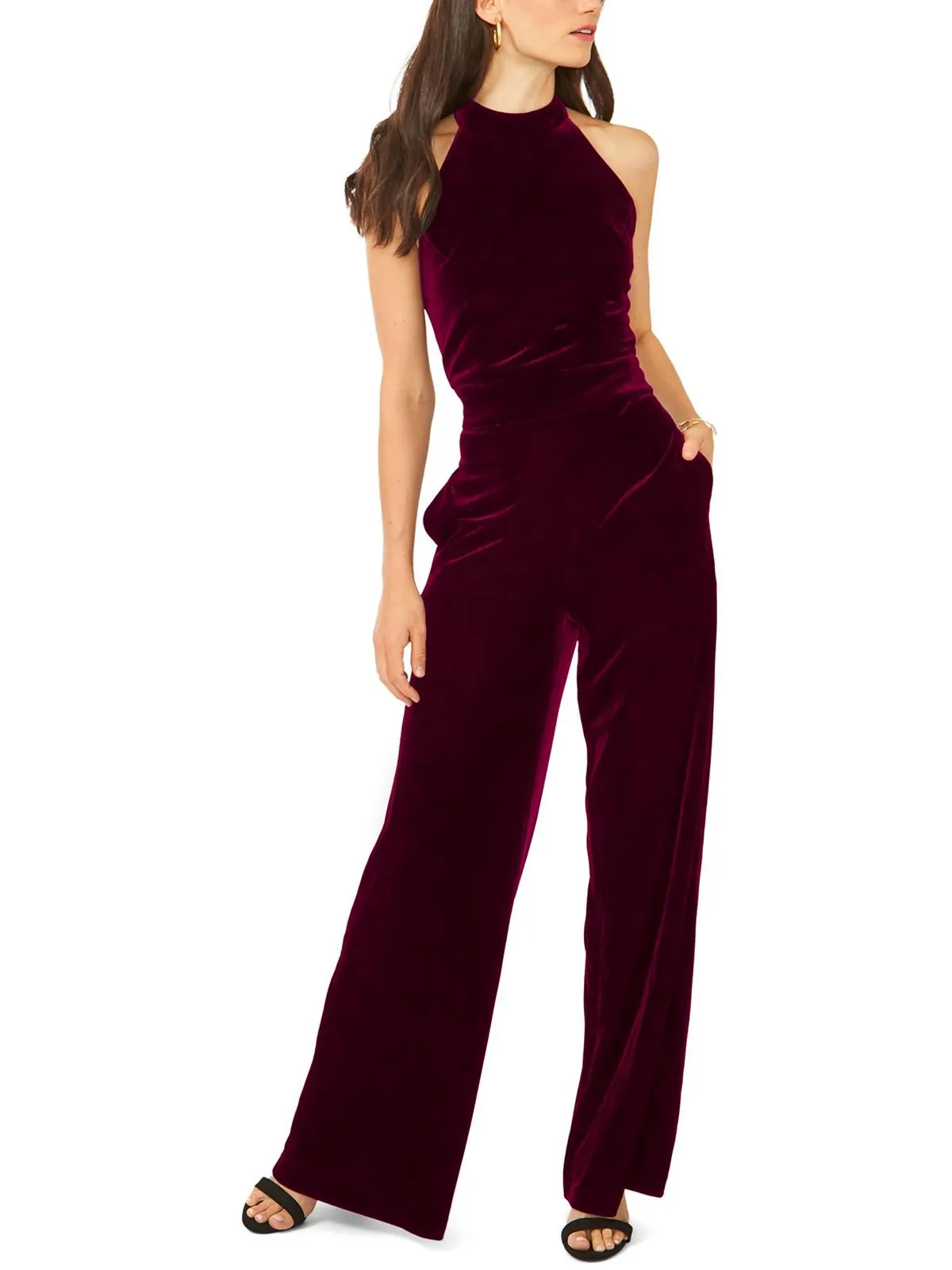 Womens Velvet Mock Neck Jumpsuit