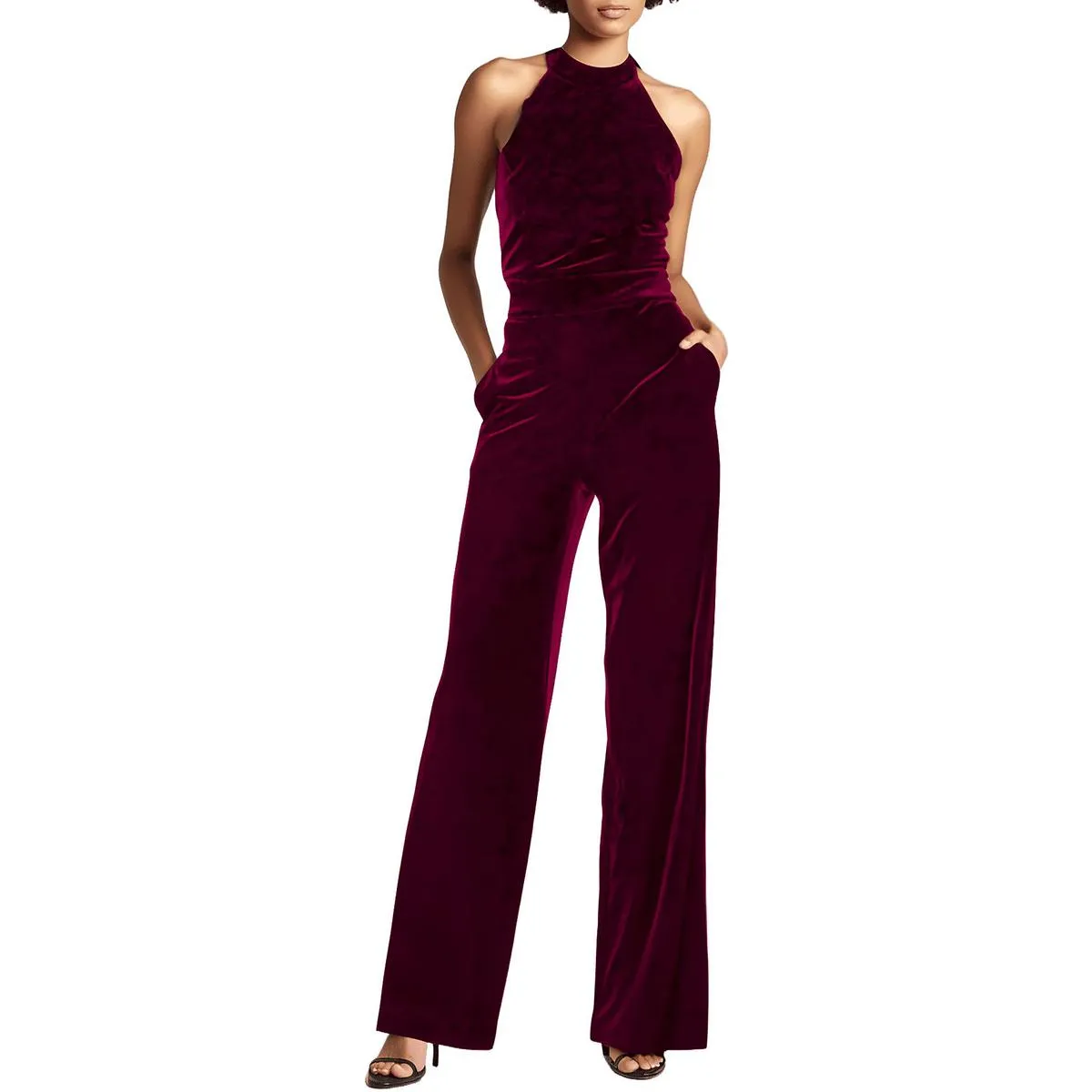 Womens Velvet Mock Neck Jumpsuit